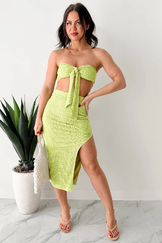 Flawlessly Loud Textured Knit Bandeau & Skirt Set (Kiwi) casual skirt length