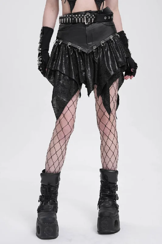 Black High Waisted Ruffle Irregular Women's Punk Skirt denim skirt fashionable