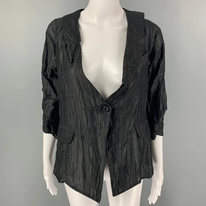 COSA NOSTRA Size M Black Silk Blend Wrinkled Jacket Lace Jacket Ribbed Jacket Sequined Jacket