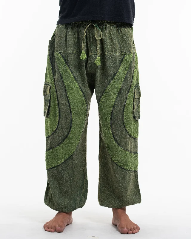 Unisex Patchwork Stone Washed Cargo Cotton Pants in Green 04 Trendy Velvet Pants