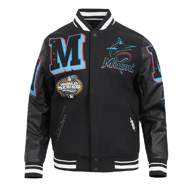 CHAMARRA MLB MIAMI MARLINS MASHUP LOGO VARSITY JACKET Welt Pockets Slit Pockets Flap Pockets