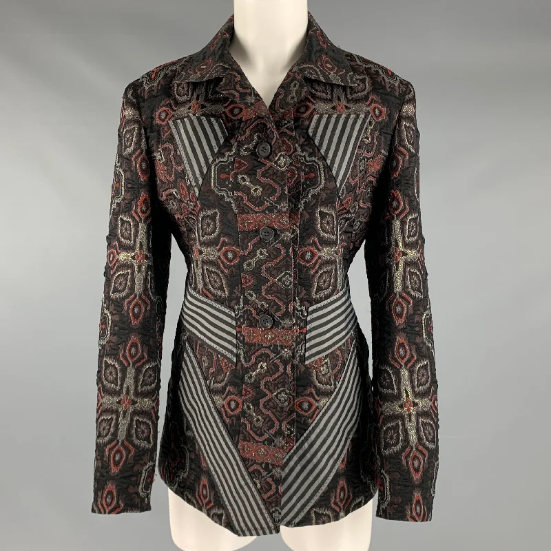 ISSEY MIYAKE Size L Brown Grey Polyester Jacquard Buttoned Jacket Print Jacket Jacquard Jacket Patchwork Jacket