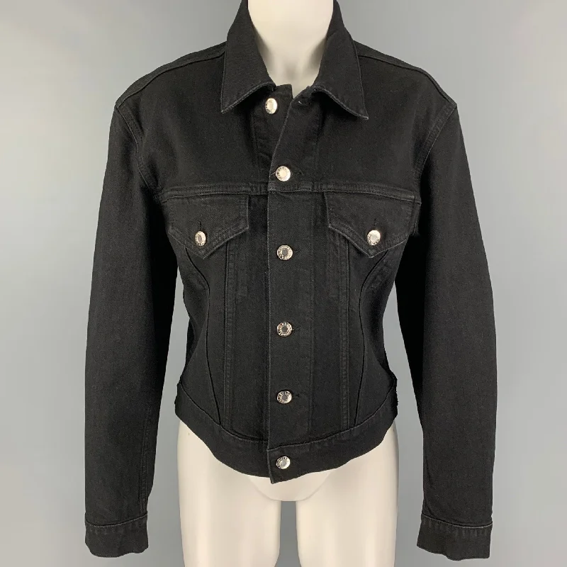 HELMUT LANG Size L Black Cotton Masc Trucker Jacket Tiered Jacket Buttoned Jacket Zippered Jacket HELMUT LANG Size L Black Cotton Masc Trucker Jacket Tiered Jacket Buttoned Jacket Zippered Jacket