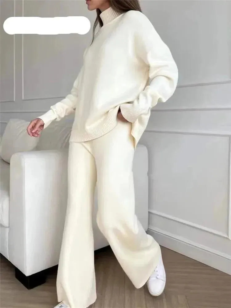 Turtleneck Women Pants Sweater Set Slim Fit Regular Fit Oversized