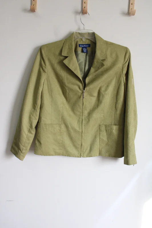 Evan-Picone Green Suede Jacket | 14 Notch Collar Jacket Peter Pan Collar Jacket Cowl Neck Jacket