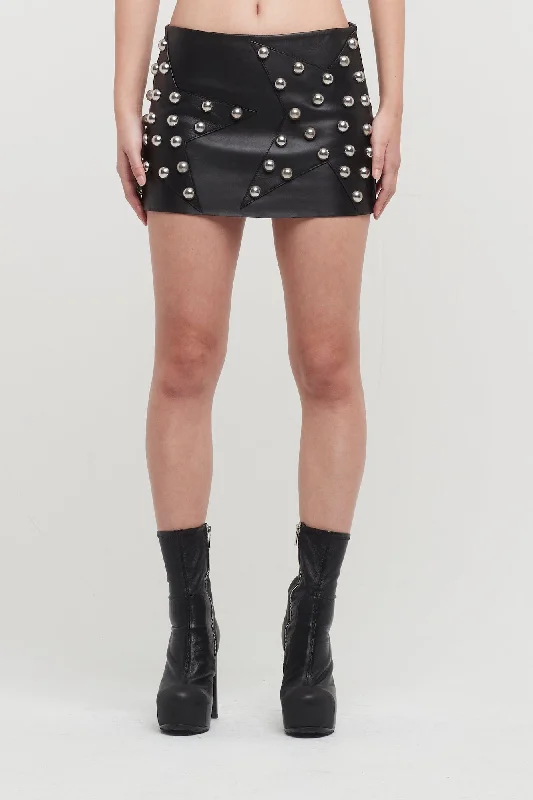 Area Studded Polka Dot Leather Skirt tiered skirt playful