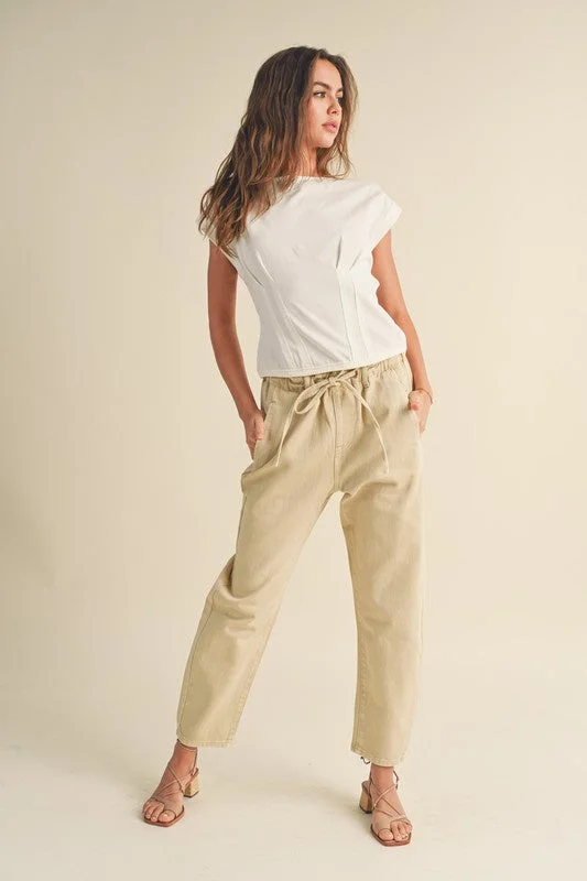 Paperbag Waist Washed Pants Wide-Legged Palazzos