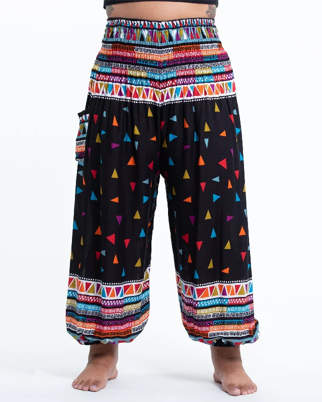 Plus Size Unisex Triangles Harem Pants in Black Cozy Fitted Pants