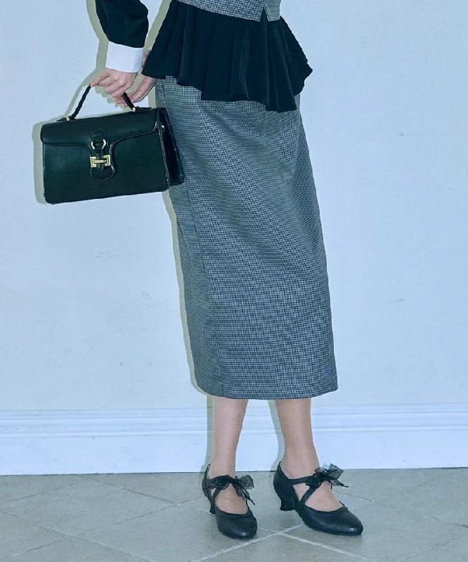 Mini Check High Waist Tight Skirt / an3 Limited [51DG01p001]. silk skirt sleek