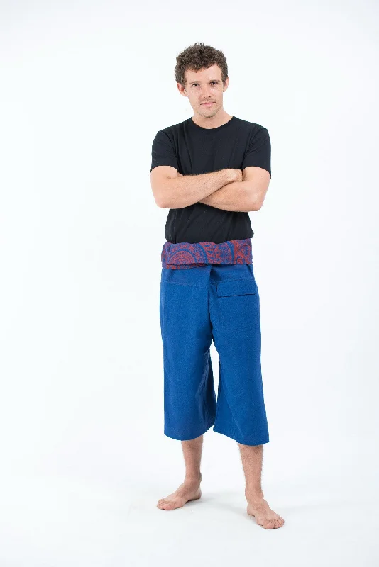 Unisex Cropped Thai Fisherman Pants in Navy Fashionable Button-Up Pants