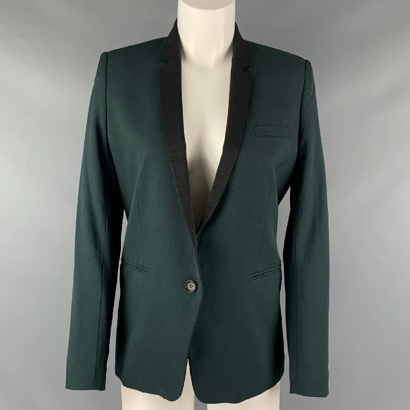 THE KOOPLES Size 4 Green Black Wool Elastane Jacket Bomber Jacket Anorak Windbreaker