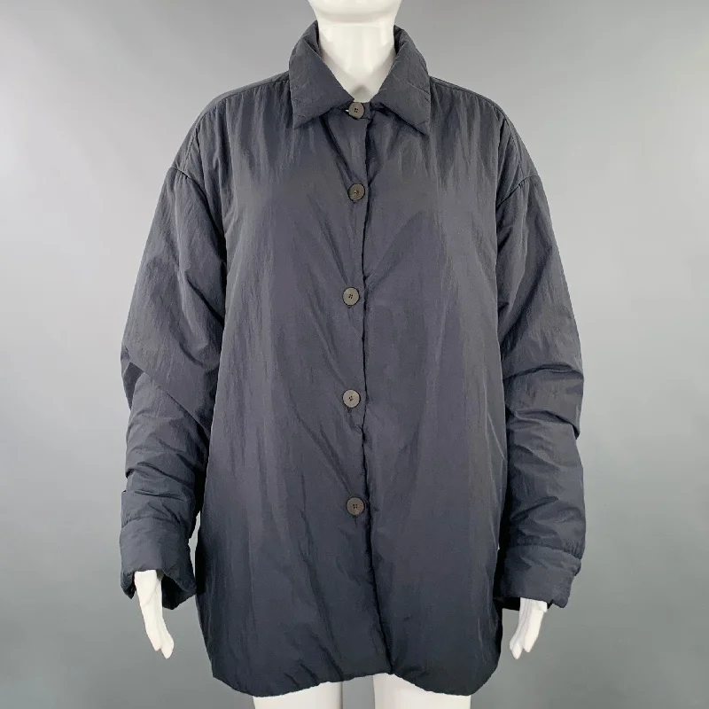 STUDIO NICHOLSON Size 0 Grey Charcoal Polyamide Padded Jacket Satin Fabric Silk Fabric Chiffon Fabric