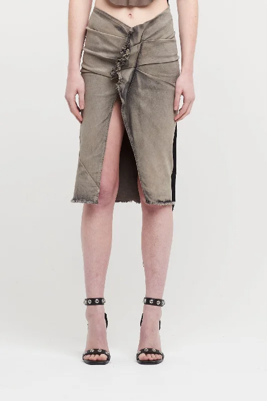 Rick Owens DRKSHDW Edfu Knee Skirt in Mineral Pearl linen skirt natural