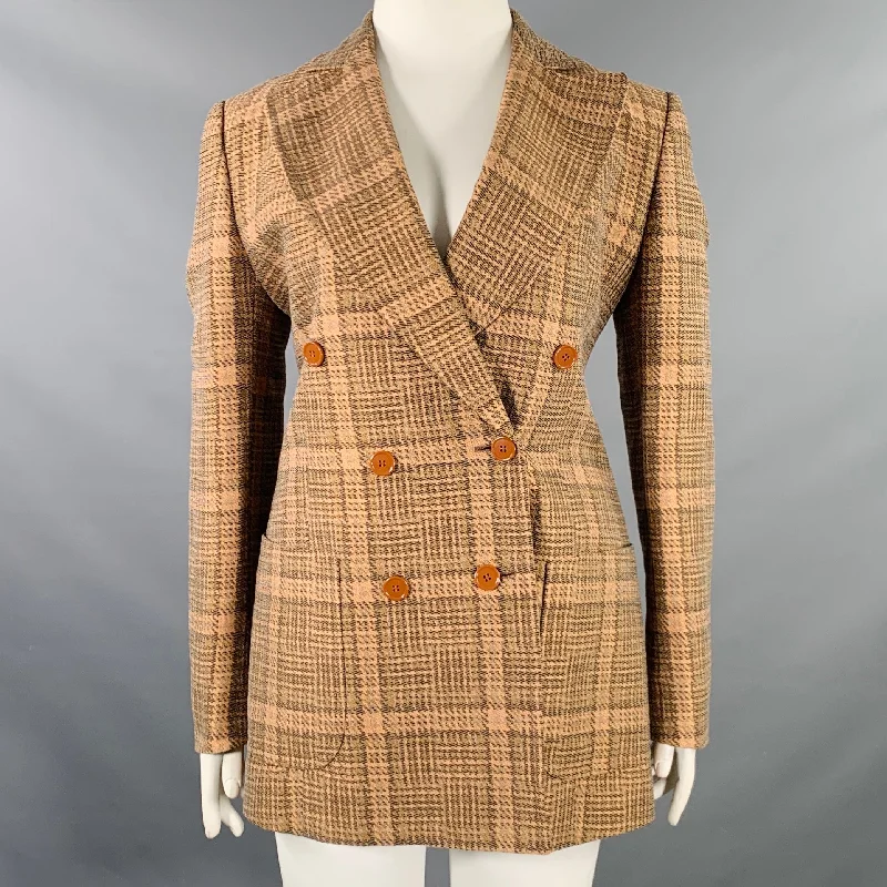DRIES VAN NOTEN Size 10 Brown Rust Cotton Linen Blend Plaid Jacket Blazer Cotton Jacket Linen Jacket Terry Jacket