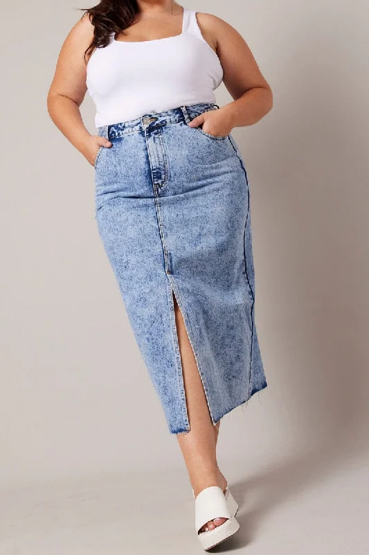 Denim Acid Wash Midaxi Skirt linen skirt airy