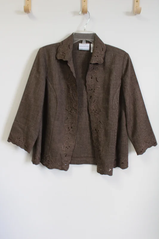Alfred Dunner Brown Embroidered Light Jacket | 10 Petite Fitted Jacket Loose Jacket Oversized Jacket
