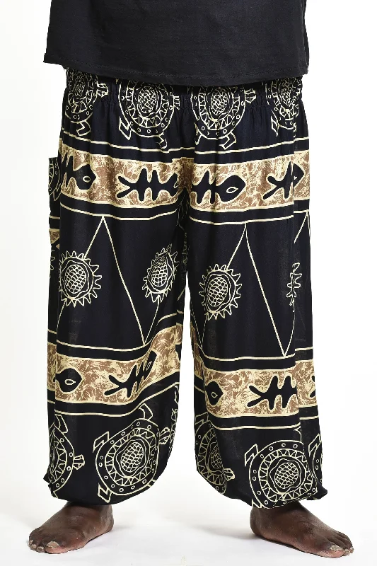 Plus Size Unisex Turtle Print Harem Pants in Gold Casual Track Pants