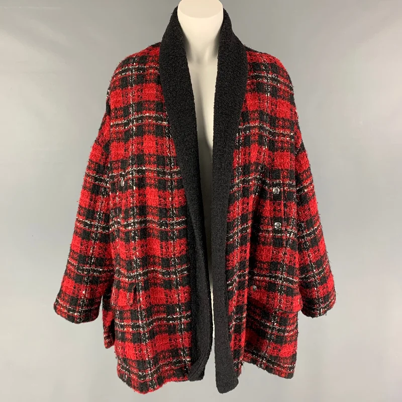 THE KOOPLES Size One Size Black Red Acrylic Blend Plaid Jacket Denim Jacket Leather Jacket Suede Jacket