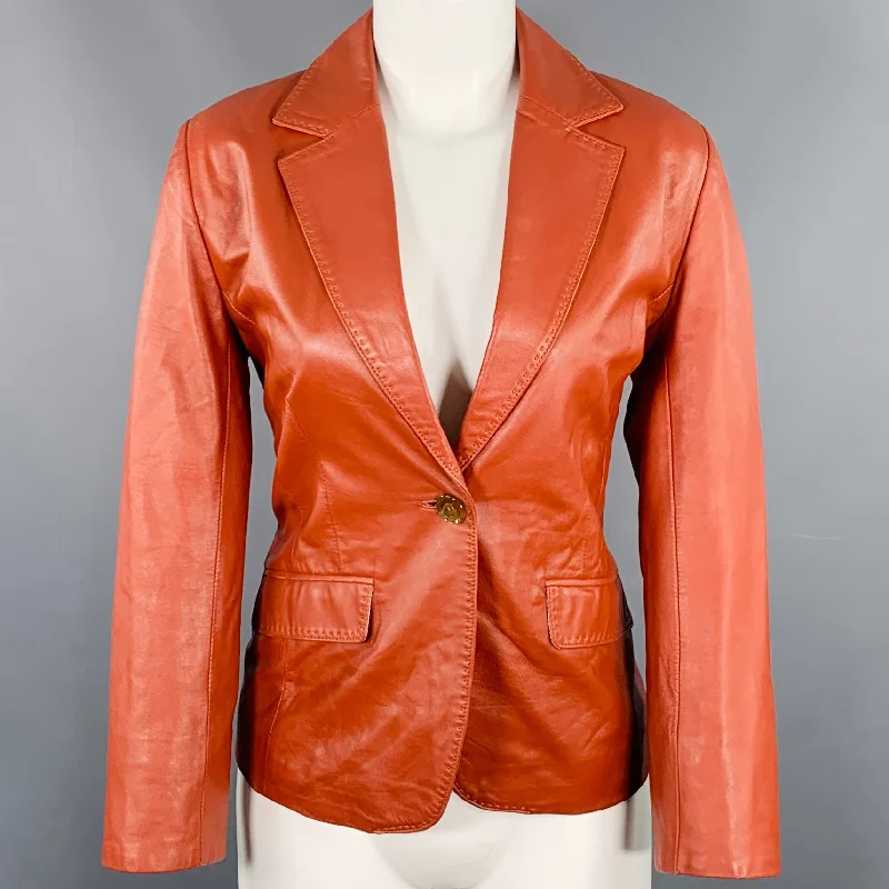 BALMAIN Size M Brown Cognac Sheepskin Leather Single Button Jacket Wool Fabric Cashmere Fabric Tweed Fabric BALMAIN Size M Brown Cognac Sheepskin Leather Single Button Jacket Wool Fabric Cashmere Fabric Tweed Fabric