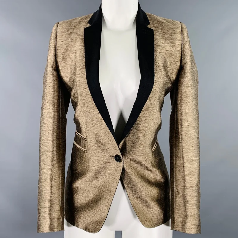 THE KOOPLES Size 4 Gold Black Polyester Blend Single Button Jacket Wool Jacket Cashmere Jacket Tweed Jacket
