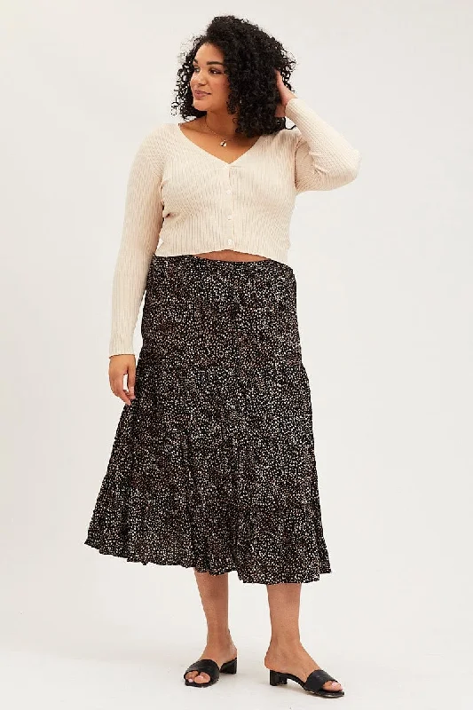 Animal Print Maxi Skirt Elastic Waist wool skirt sturdy