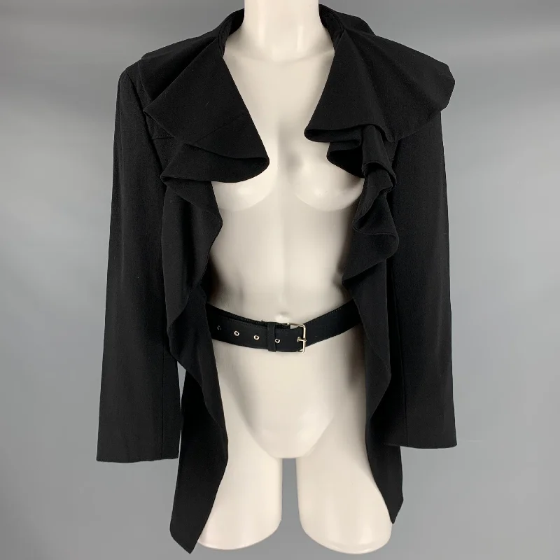 COMME des GARCONS Size S Black Wool Open Front Jacket Elasticated Jacket Padded Jacket Insulated Jacket