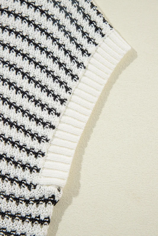 Stripe Ribbed Trim Loose Fit Knitted Sweater Vest Knit Fabric Woven Fabric Fleece Fabric