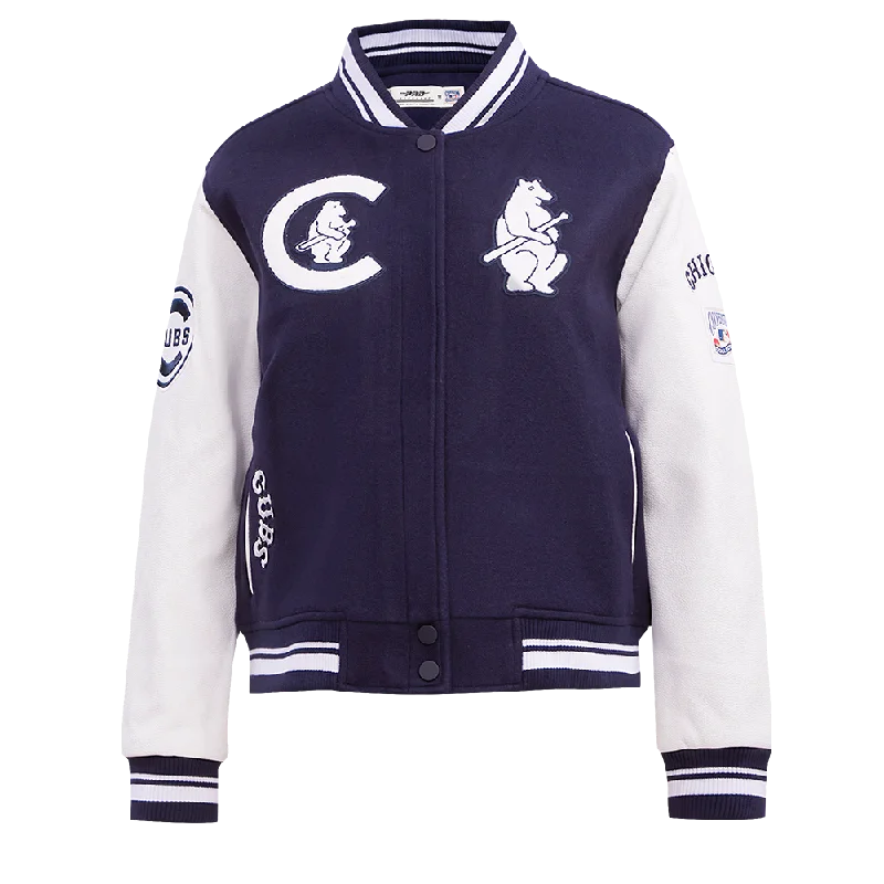 CHAMARRA MLB CHICAGO CUBS RETRO CLASSIC RIB WOOL VARSITY JACKET PARA MUJER Embroidered Jacket Appliqued Jacket Beaded Jacket