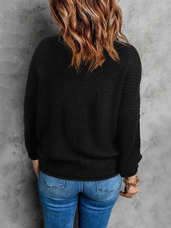 Textured High Neck Bat Sleeve Sweater Silk Blend Satin Velvet