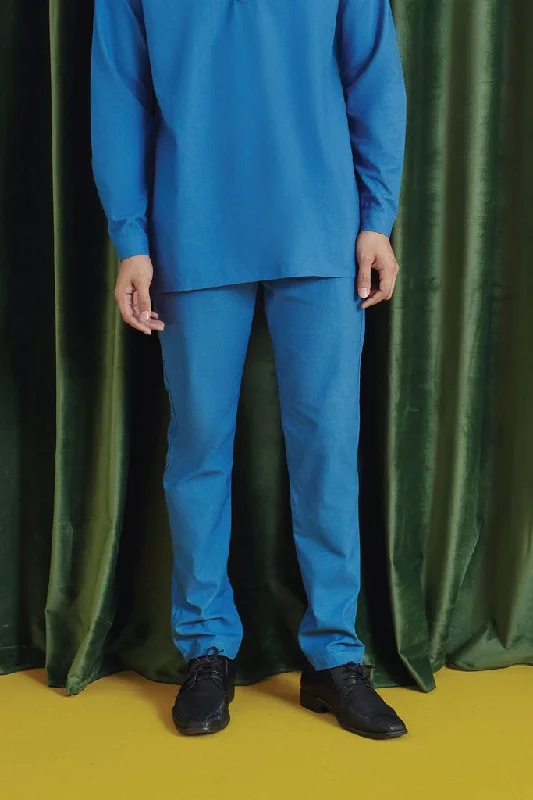 The Rona Men Regular Fit Pants - Steel Blue Stylish Paperbag Waist Pants
