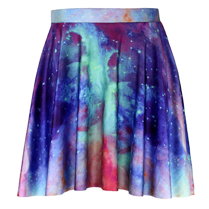 Women Sexy Skirts Ladies GALAXY Space Print SKATER SKIRT Above The Knee Saia De Renda Drop Shipping athletic skirt fit