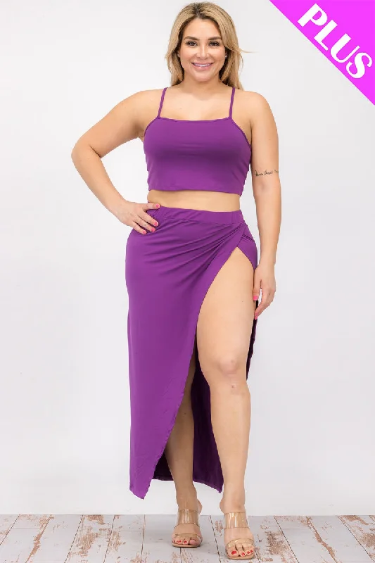 Plus Size Crop Cami & Split Thigh Maxi Skirt Set cashmere skirt fine