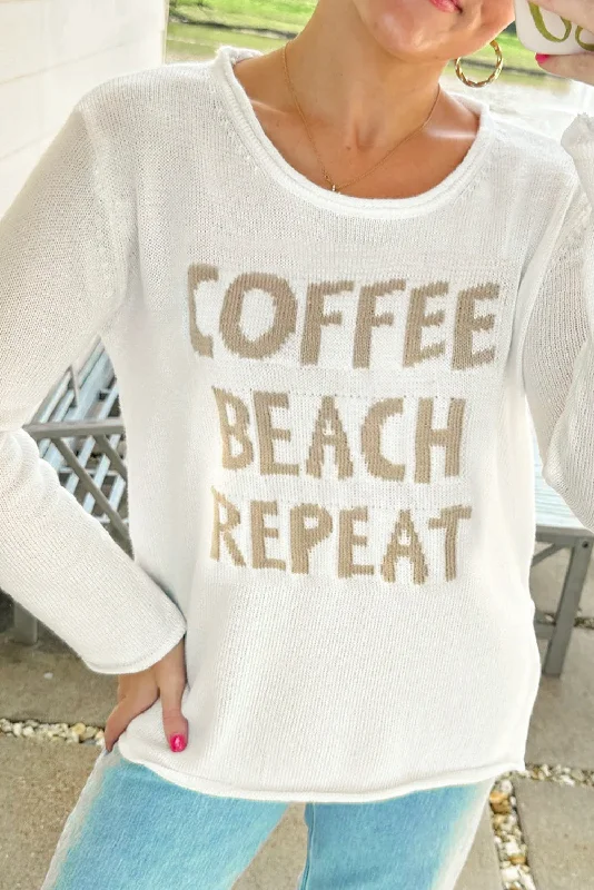 COFFEE BEACH REPEAT Graphic Sweater Solid Print Embellished