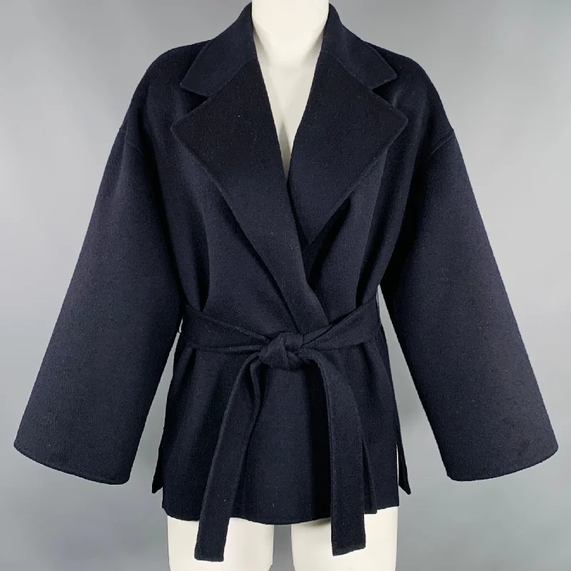 THEORY Size S New Divide Luxe Black Wool Cashmere Belted Jacket Denim Fabric Leather Fabric Suede Fabric THEORY Size S New Divide Luxe Black Wool Cashmere Belted Jacket Denim Fabric Leather Fabric Suede Fabric