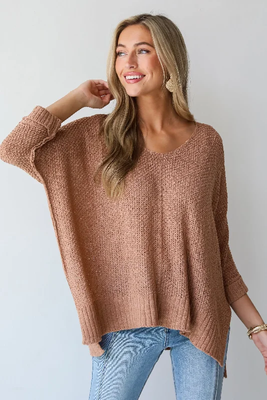 Crush Worthy Camel Oversized Lightweight Knit Sweater Satin Fabric Silk Fabric Chiffon Fabric