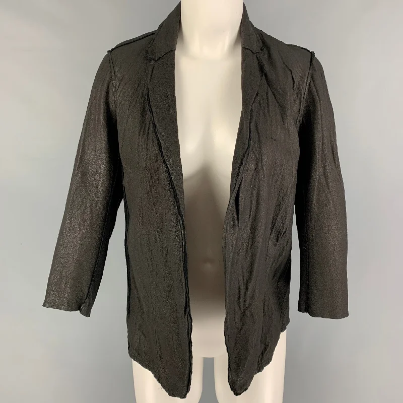 HAZEL BROWN Size M Grey Distressed Open Front Jacket Nylon Jacket Polyester Jacket Spandex Jacket