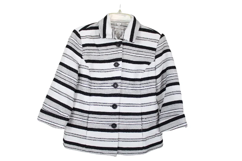 Draper's & Damons Black White Striped Jacket | Petite S Lace Jacket Ribbed Jacket Sequined Jacket