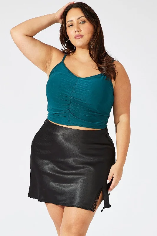 Black Lace Trim Satin Skirt leather skirt sleek
