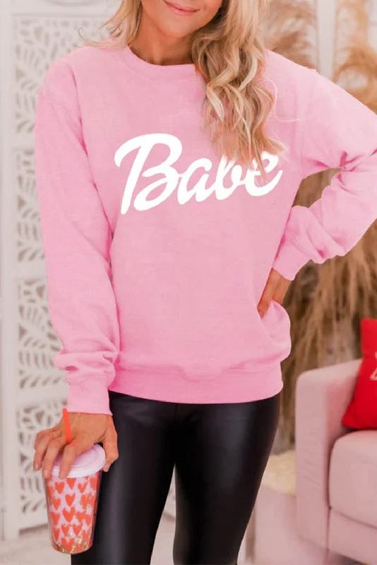 Babe Print Pink Ribbed Knit Trim Sweater Silk Blend Satin Velvet