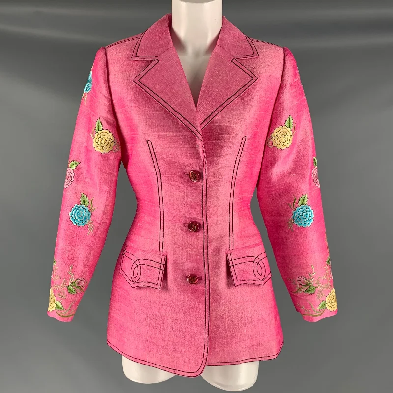 MAX NUGUS Size M Pink Multi-Color Embroidered Jacket Striped Jacket Polka Dot Jacket Floral Jacket