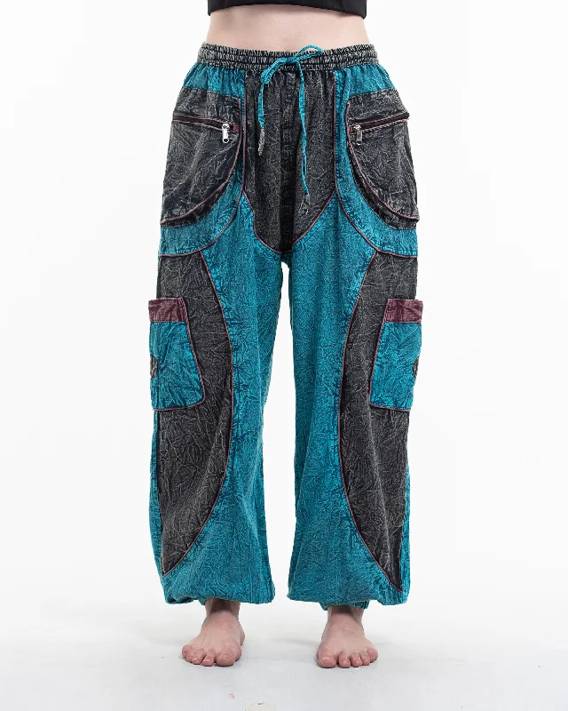 Unisex Patchwork Stone Washed Cargo Cotton Pants in Blue 05 Elegant Palazzo Trousers Unisex Patchwork Stone Washed Cargo Cotton Pants in Blue 05 Elegant Palazzo Trousers