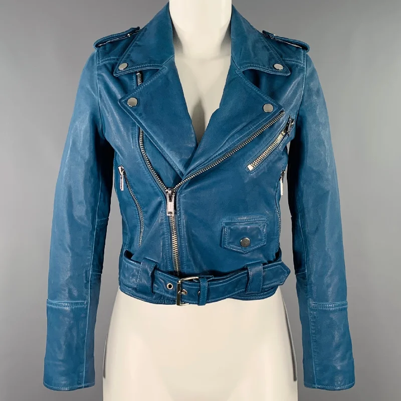 DEADWOOD Size XS Joan Blue Leather Biker Jacket Mesh Jacket Canvas Jacket Denim Jacket