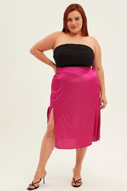 Pink Midi Skirt Satin Slip With Button Detail denim skirt classic