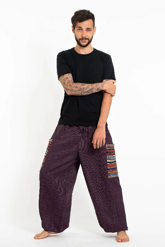 Unisex Pinstripe Cotton Pants with Aztec Pocket in Purple Formal Dress Pants