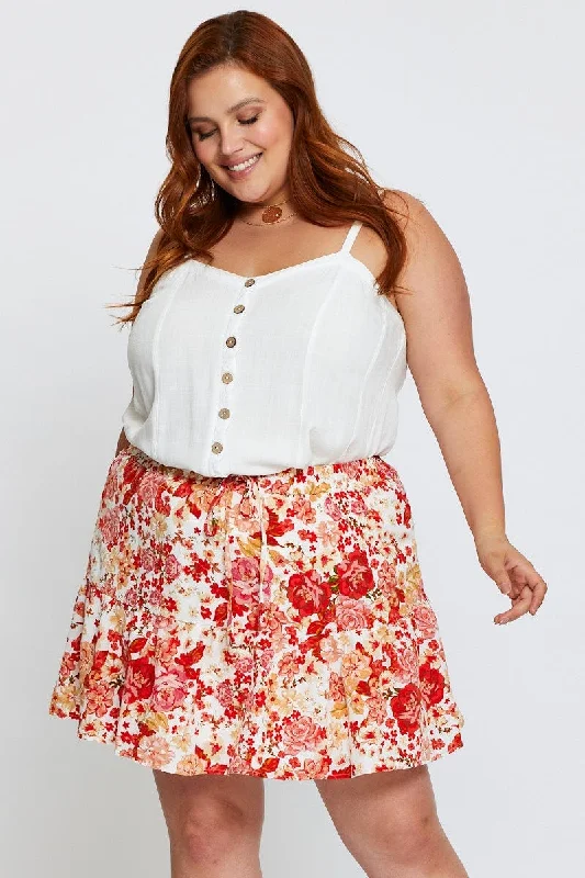 Floral Print Mini Skater Skirt Elastic Waist patchwork skirt art