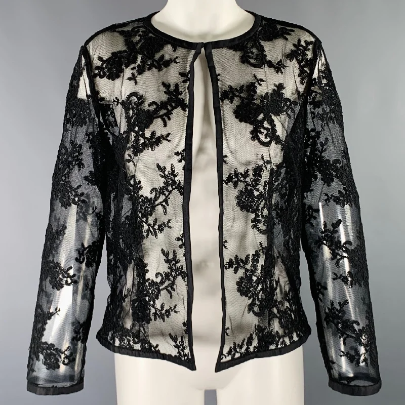 MARISA BARATELLI Size M Black Lace Jacket Blazer Welt Pockets Slit Pockets Flap Pockets