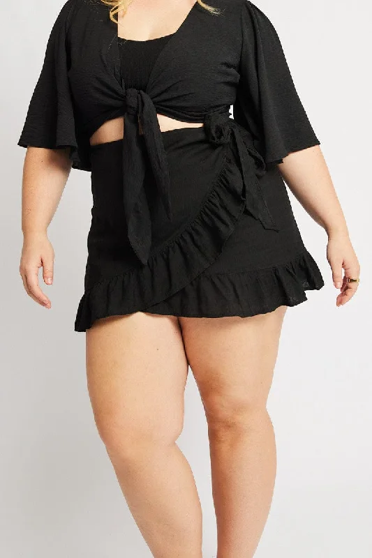 Black Frill Hem Wrap Mini Skirt tulle skirt dreamy