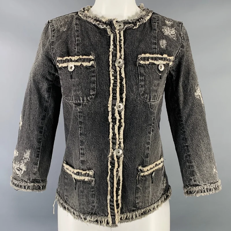 FACETASM Size M Grey White Cotton Denim Distressed Jacket Chenille Jacket Brocade Jacket Lace Jacket