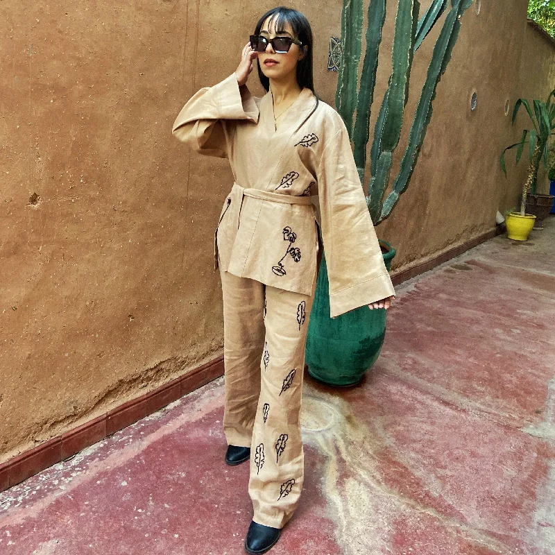 Pants and Kimono Set Stylish Slim Trousers