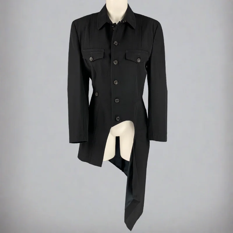 COMME des GARCONS 1980s Size S Black Wool Asymmetrical Jacket Zip Front Button Front Snap Front